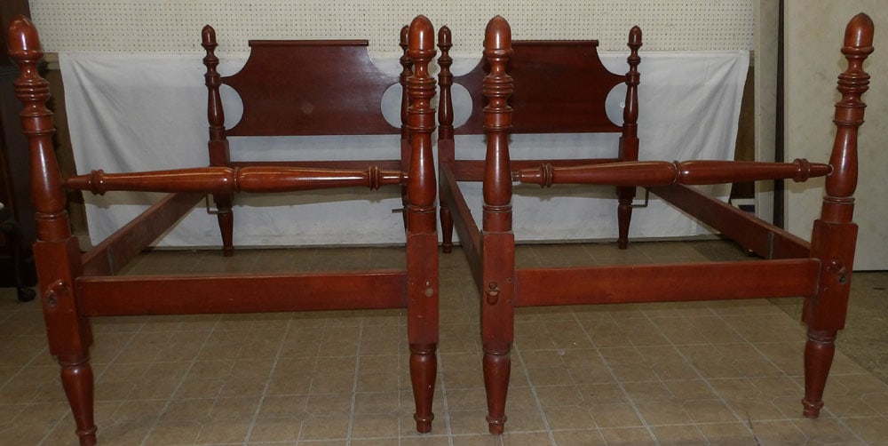 Pair of Cherry Acorn Finial Twin Beds with Rails (1 of 6)