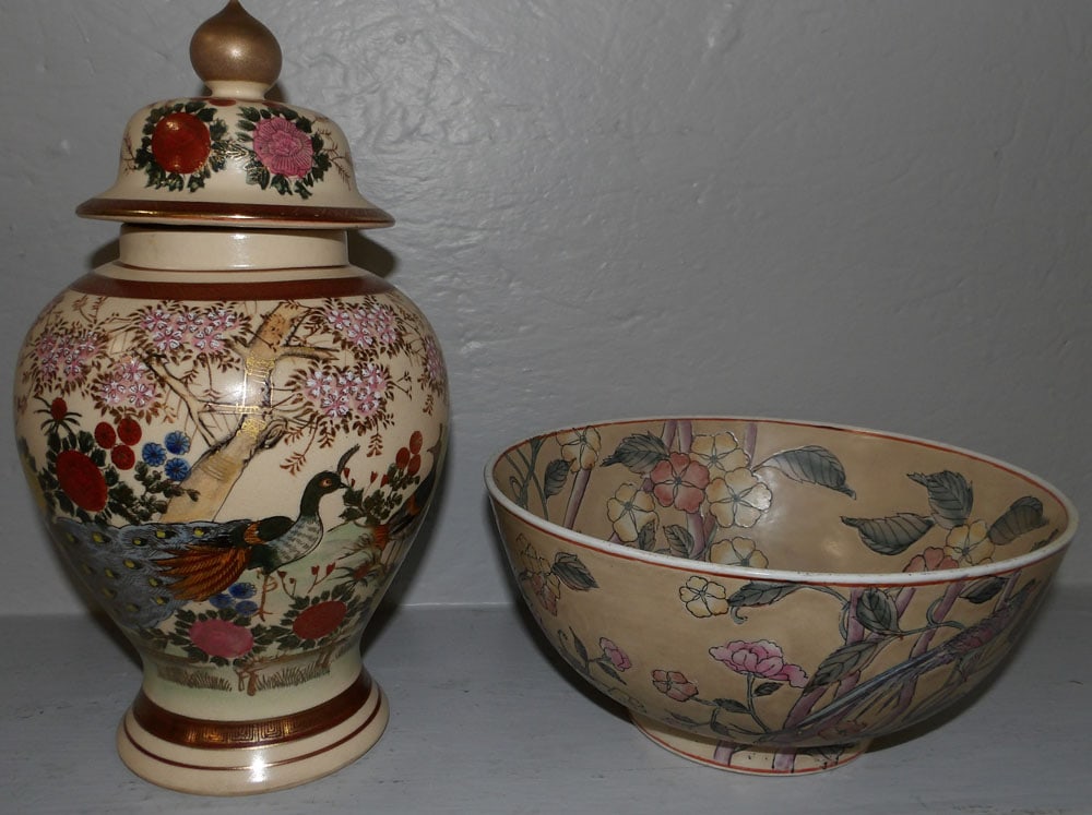Oriental Porcelain Covered Urn & Bowl (1 of 5)
