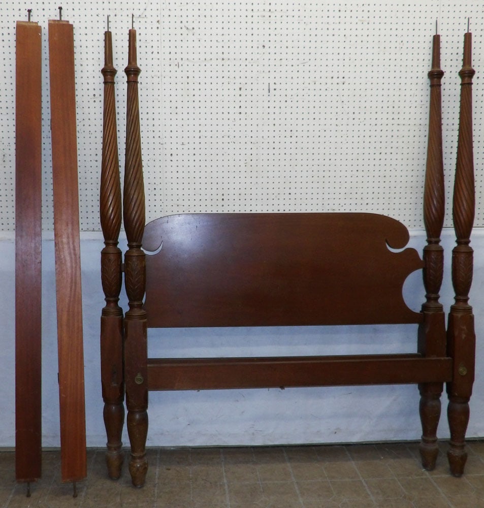 Carved Mahogany Full Size Four Poster Bed with Rails (1 of 4)