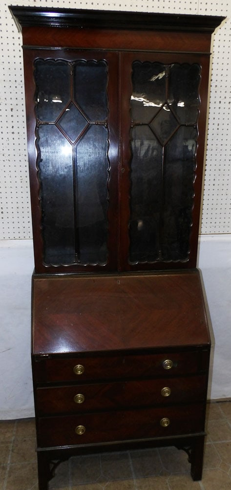 Mahogany Glass Door Secretary: Mahogany Glass Door Secretary . 30" W 17" D 79 1/2" H "ALL DESCRIPTIONS AND ANY CONDITION STATEMENT GIVEN BY LANGSTON AUCTION GALLERY ARE STRICTLY OPINIONS AND LANGSTON'S SHALL HAVE NO RESPONSIBILITY