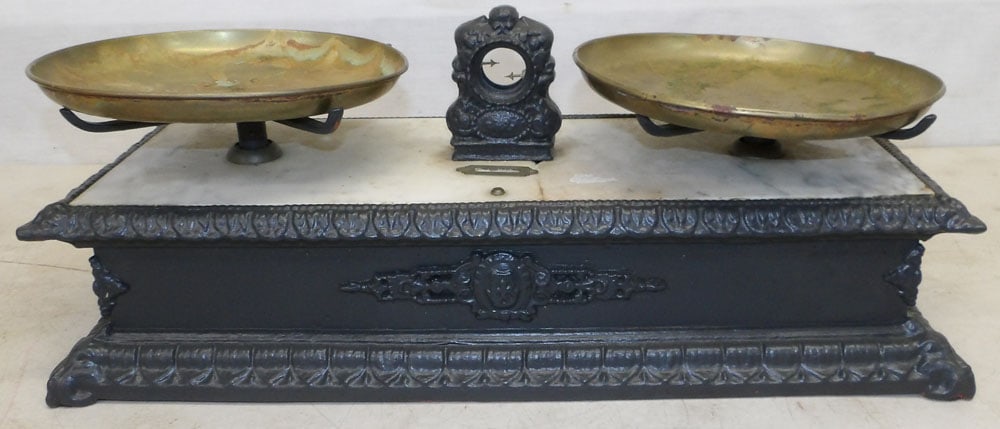 Antique Painted Cast Iron & Marble Scales (1 of 5)