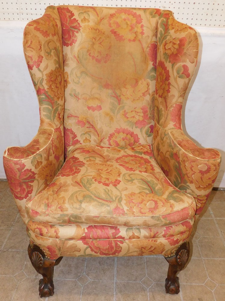 19th Century Carved Mahogany Wing Back Chair with Ball & Claw Feet (1 of 5)