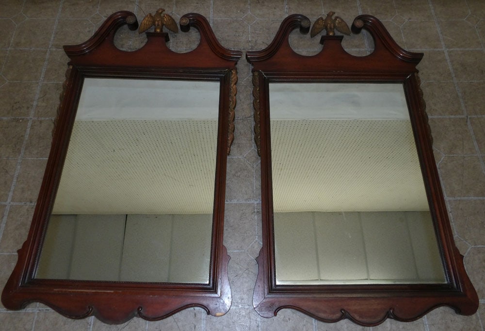 Pair of Mahogany Framed Mirrors with Eagle Finial Tops (1 of 4)