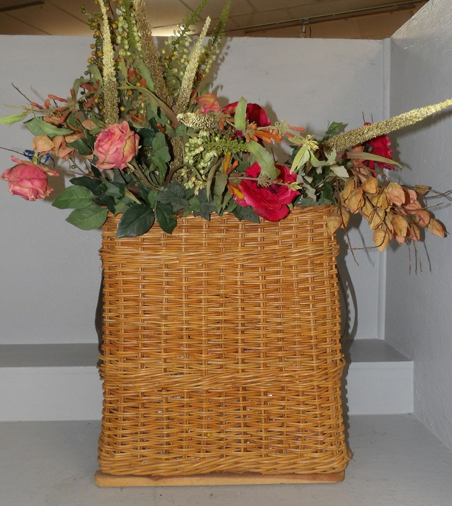 Wicker Basket with Faux Flower Arrangement (1 of 2)
