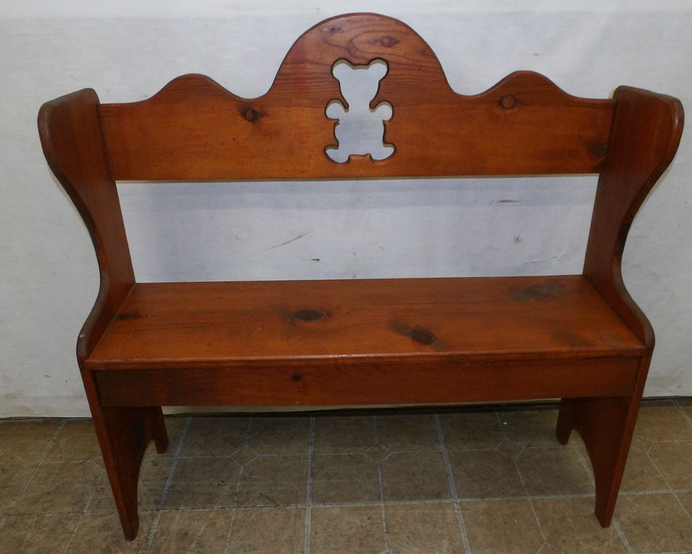 Pine Bench: Pine Bench . 37 1/4" L 11 1/4" D 36" H "ALL DESCRIPTIONS AND ANY CONDITION STATEMENT GIVEN BY LANGSTON AUCTION GALLERY ARE STRICTLY OPINIONS AND LANGSTON'S SHALL HAVE NO RESPONSIBILITY FOR ERRORS OR O