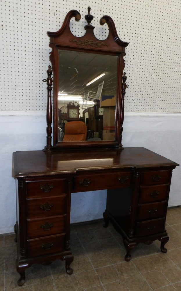 Mahogany Dresser with Mirror: Mahogany Dresser with Mirror. 46" W 20 1/4" D 74 1/2" H "ALL DESCRIPTIONS AND ANY CONDITION STATEMENT GIVEN BY LANGSTON AUCTION GALLERY ARE STRICTLY OPINIONS AND LANGSTON'S SHALL HAVE NO RESPONSIBILIT