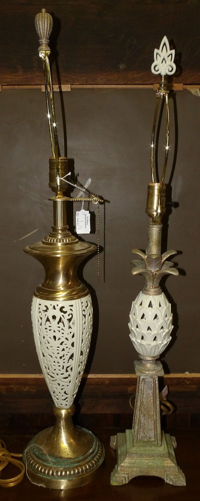 Two Lenox Porcelain & Gilded Metal Lamps (1 of 2)