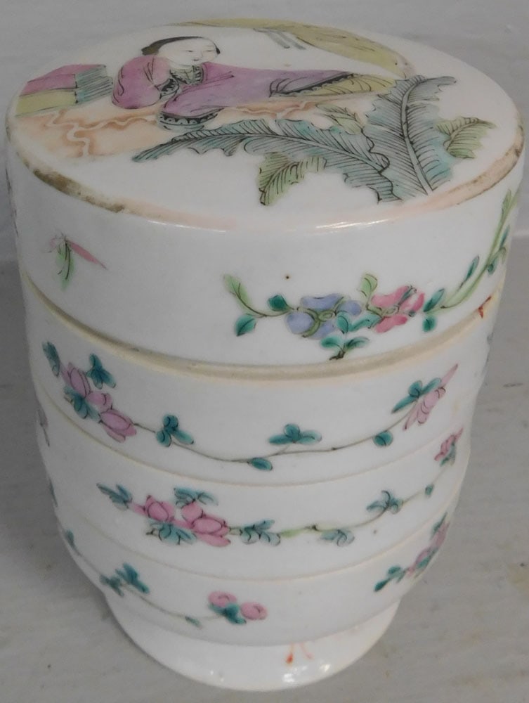 Oriental Porcelain Three Part Covered Jar (1 of 4)