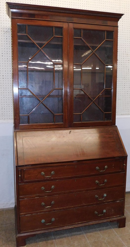 Antique Mahogany Two Part Glass Door Secretary: Antique Mahogany Two Part Glass Door Secretary . 42 1/2" W 21" D 85" H