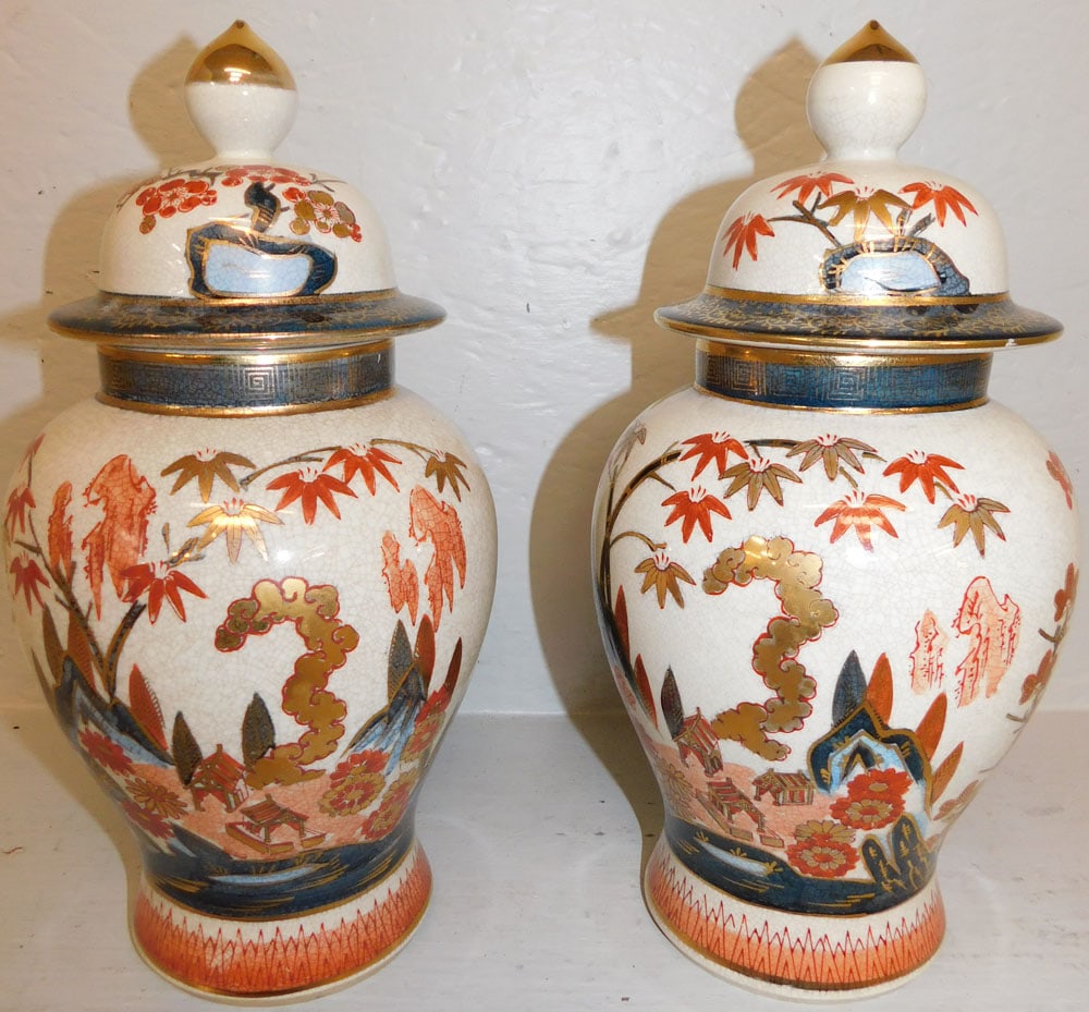 Pair of Oriental Porcelain Crackleware Urns (1 of 3)