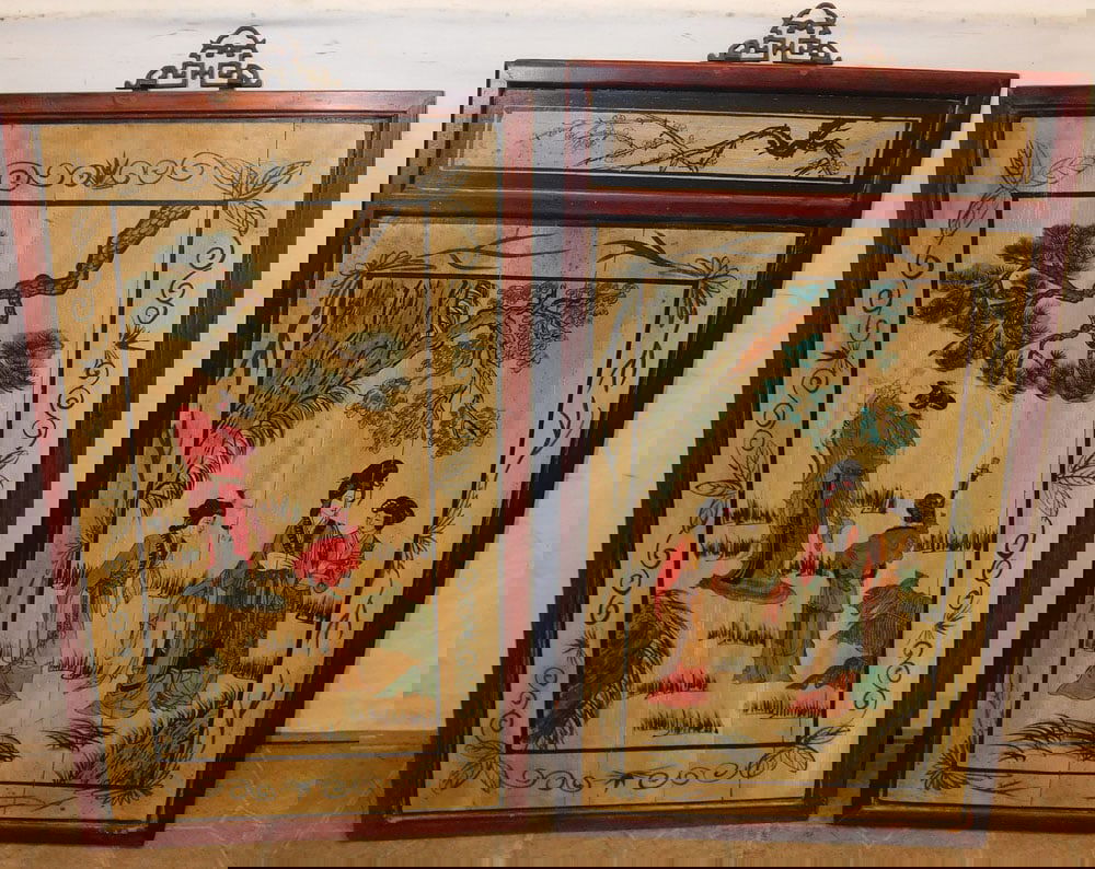 Two Oriental Hand Painted Wood Wall panels (1 of 5)