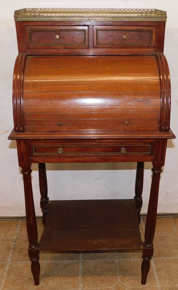 Antique French Marble Top Ladies Desk with Bronze Gallery (1 of 5)