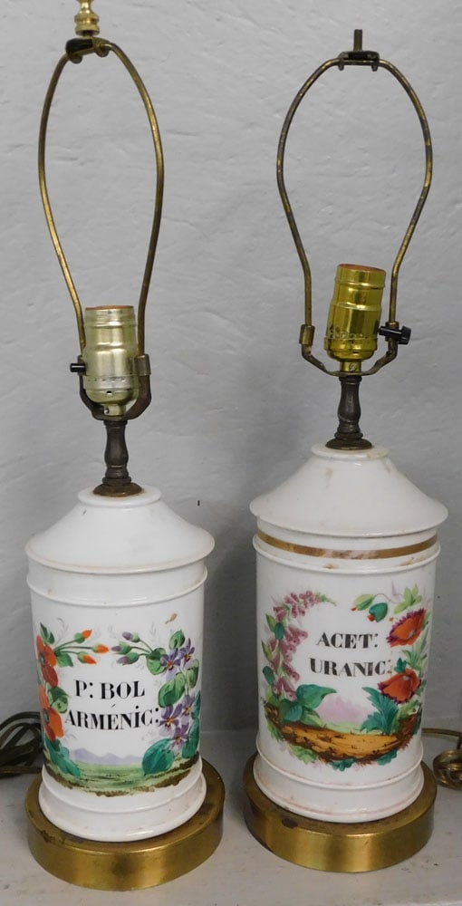 Pair of Antique Porcelain Apothecary Jars Made Into Lamps (1 of 3)