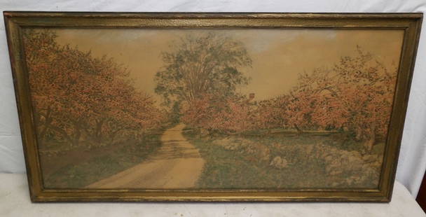 Large Framed Signed Wallace Nutting Print, (Honeymoon Cottage): Large Framed Signed Wallace Nutting Print, (Honeymoon Cottage). 41 3/4" x 21 1/2"