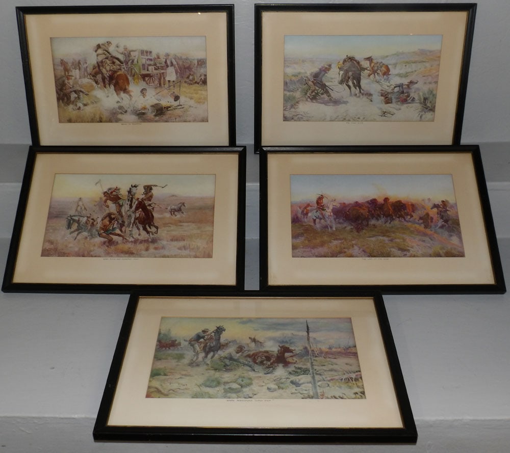 Lot of Five Framed Colored Western Prints by Charles Marion Russell (1 of 12)