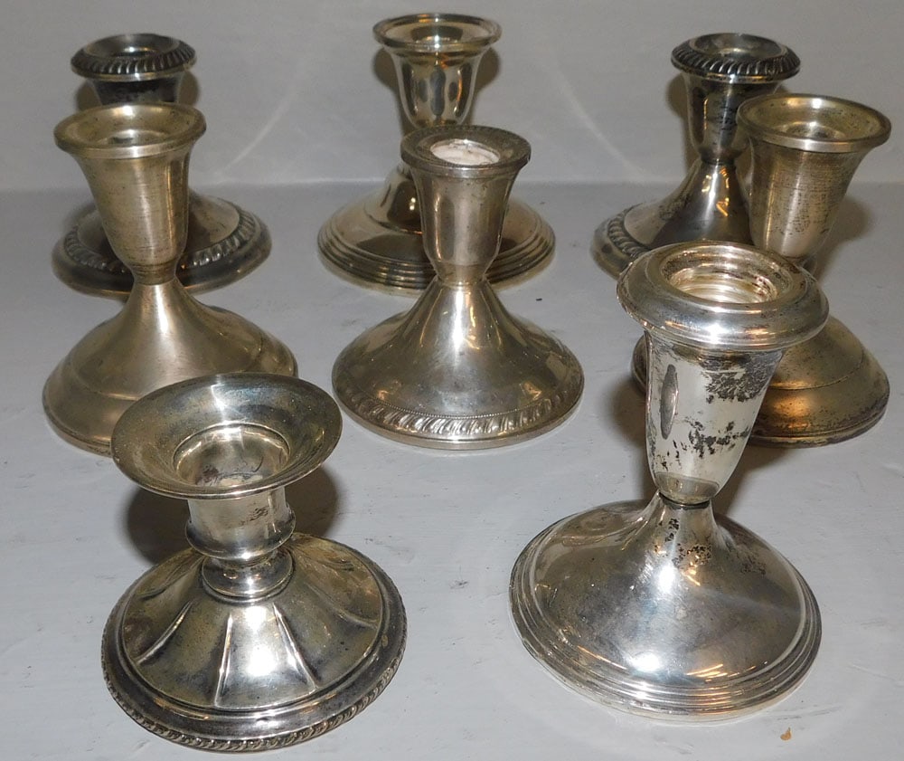 Eight Sterling Weighted Candlesticks: Eight Sterling Weighted Candlesticks . Up to 3 3/4" H