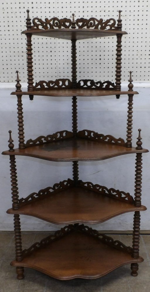 Antique Walnut Victorian Open Work Jenny Lind Corner Shelf (1 of 6)