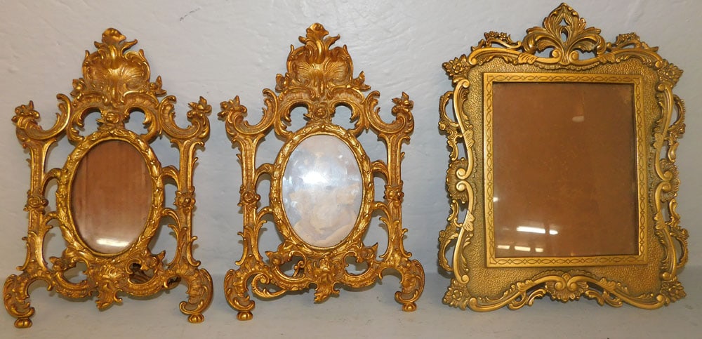 Three Gilded Metal Picture Frames, (One with Vintage Photo) (1 of 5)