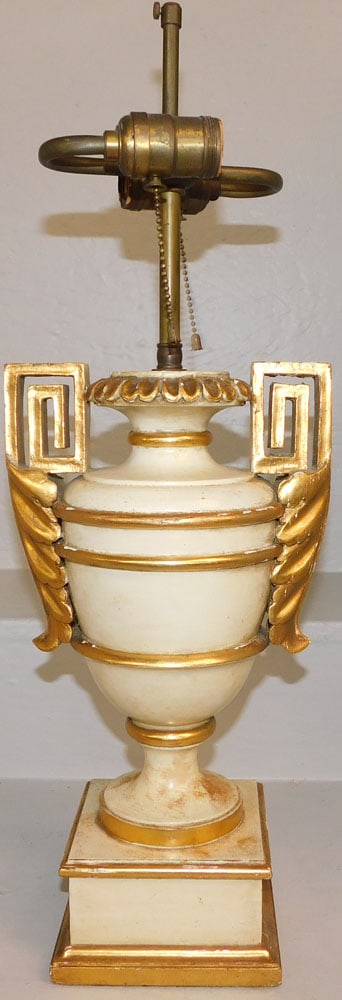 19th Century Italian Painted Wood Urn Form Lamp: 19th Century Italian Painted Wood Urn Form Lamp. 23" H