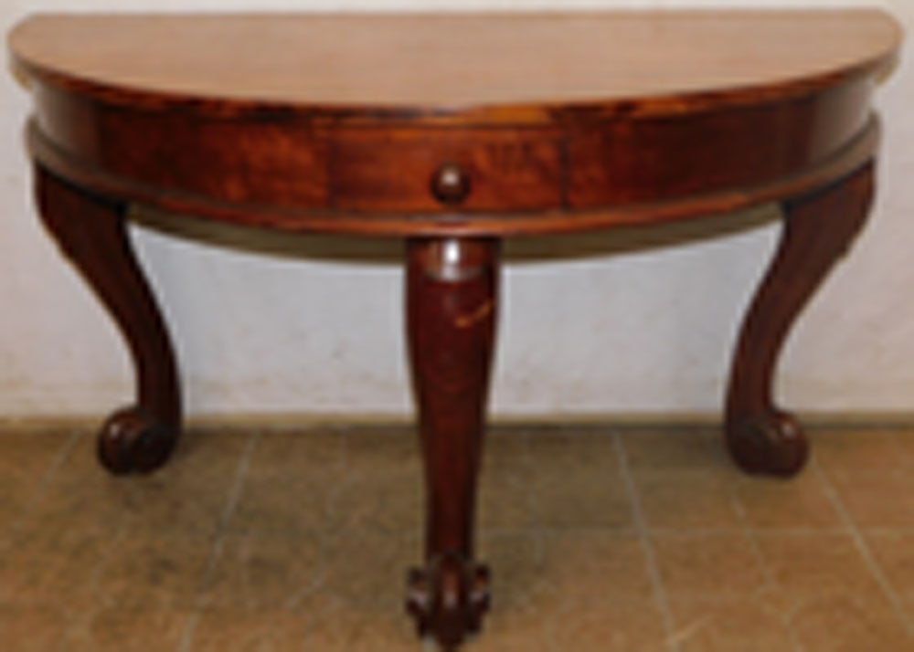 19th Century English Mahogany Three Leg Demi-Lune Console with One Drawer (1 of 5)