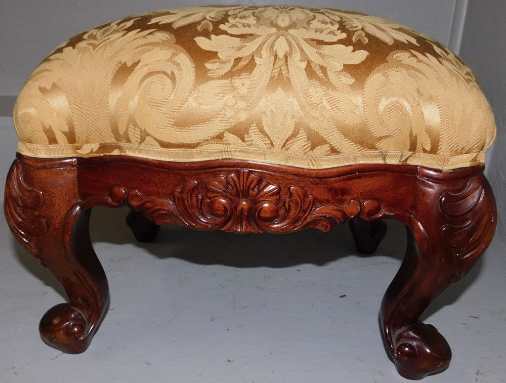 Carved Mahogany & Upholstered Top Foot Stool (1 of 2)