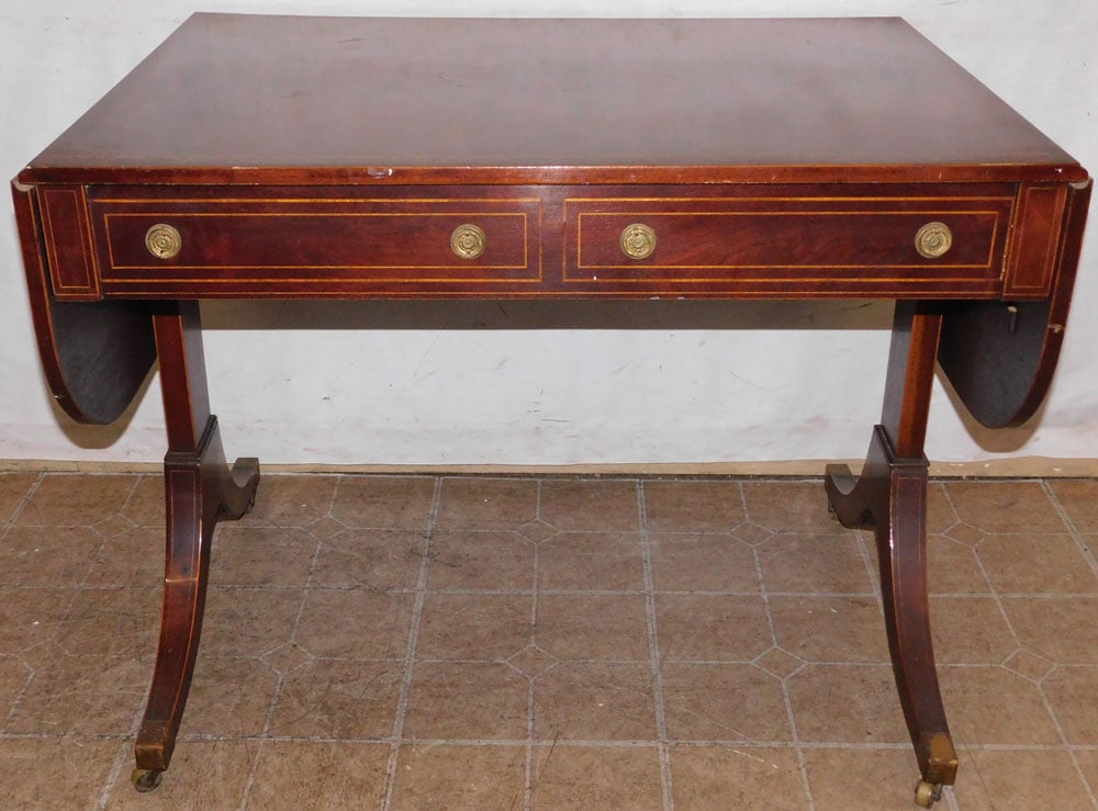 Mahogany Inlaid Drop Leaf Writing Table (1 of 6)