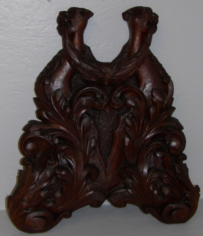 19th Century Ornate Walnut Victorian Deep Carved Wall Plaque with Open Mouth Lions (1 of 8)