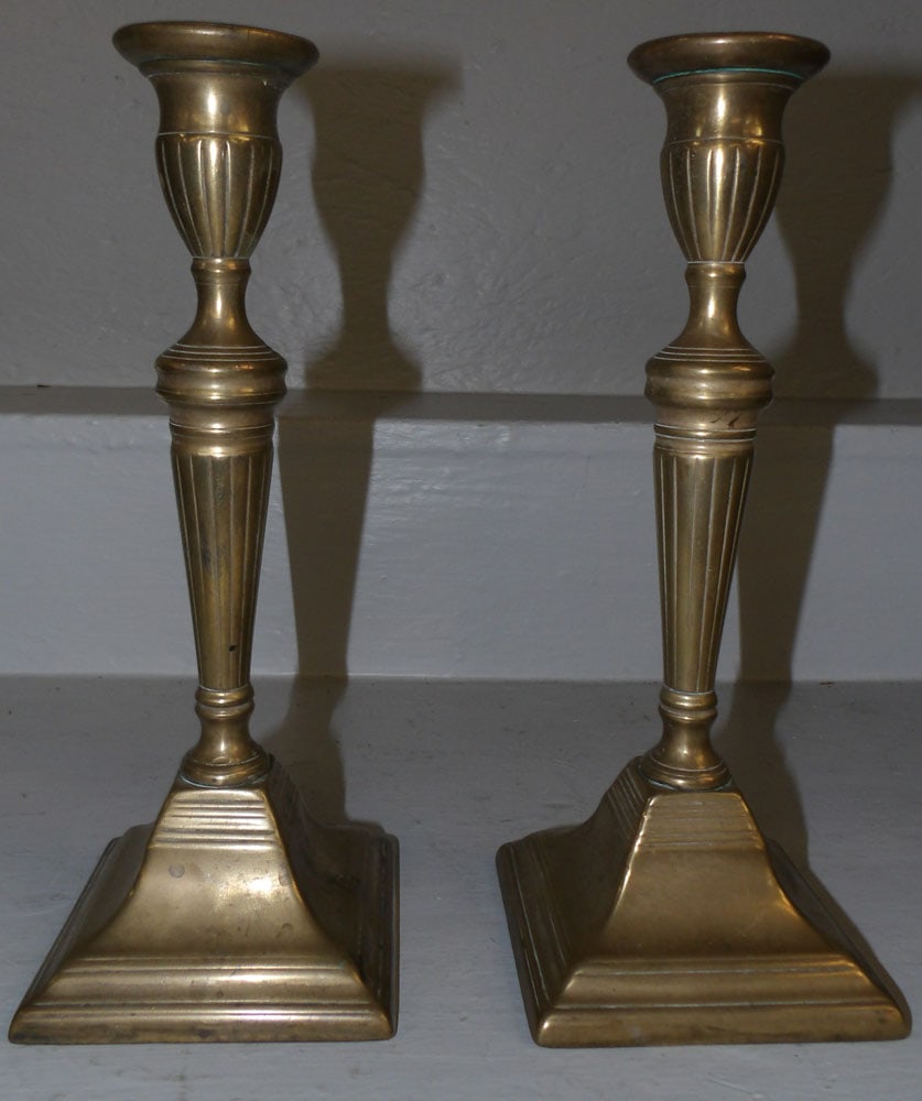 Pair of 19th Century Brass Push Up Candlesticks (1 of 3)