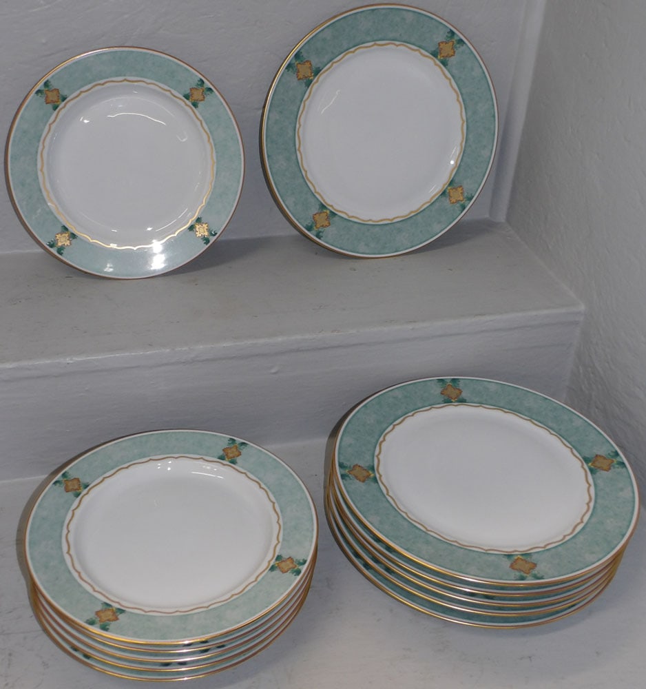 Six Merian Mist Mottahedeh Dinner Plates & Six Merian Mist Mottahedeh Bowls: Six Merian Mist Mottahedeh Dinner Plates & Six Merian Mist Mottahedeh Bowls. Up to 12" Dia.