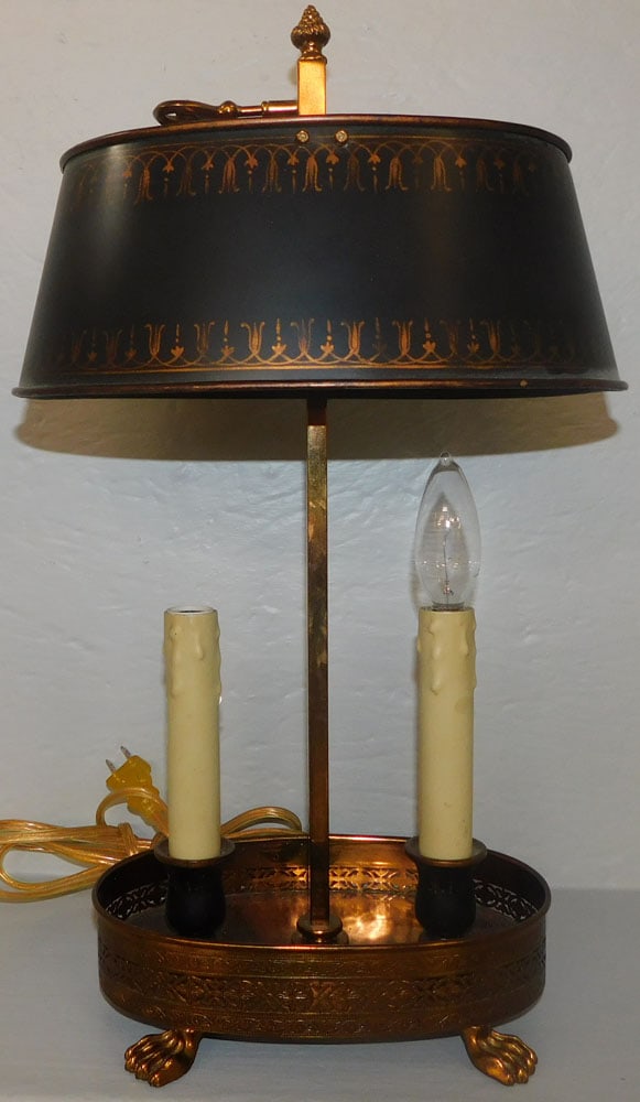 Brass & Painted Tole Shade Bouillotte Lamp (1 of 4)