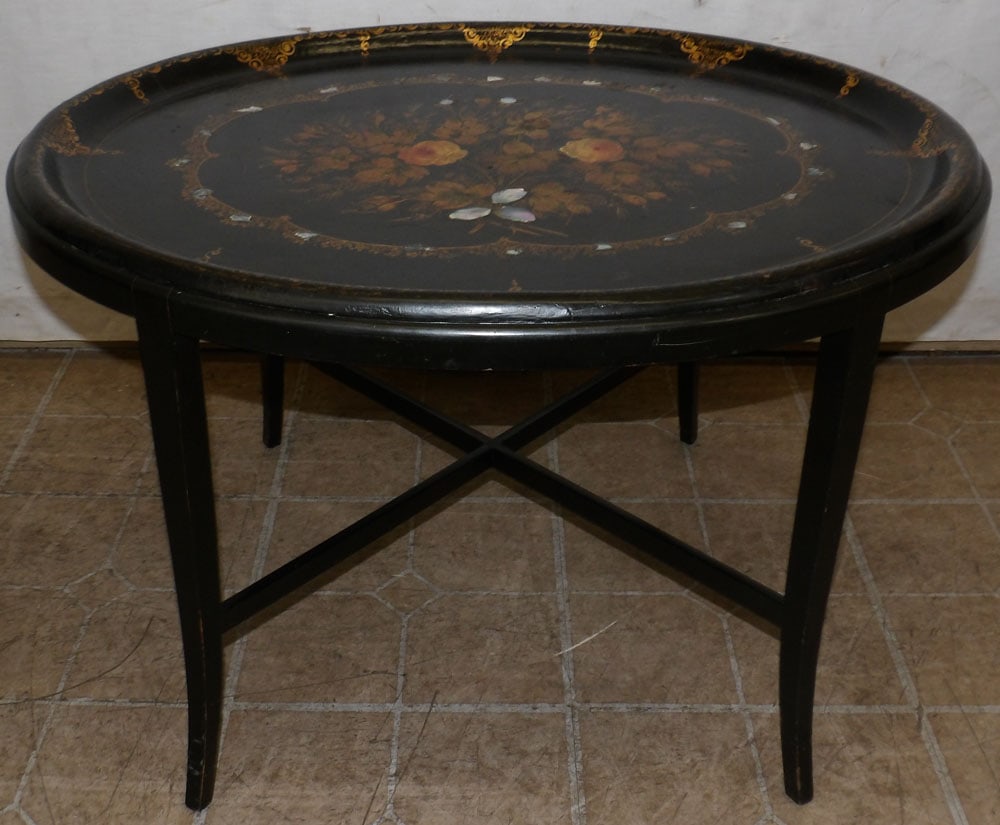 Antique Painted Paper Mache Top Tea Table (1 of 4)