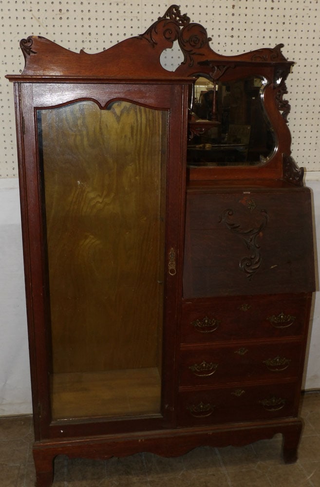 Antique Oak Glass Door Side by Side Secretary (1 of 8)