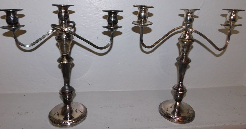 Pair of Silverplated Three Light Candelabras: Pair of Silverplated Three Light Candelabras . 13 1/2" H