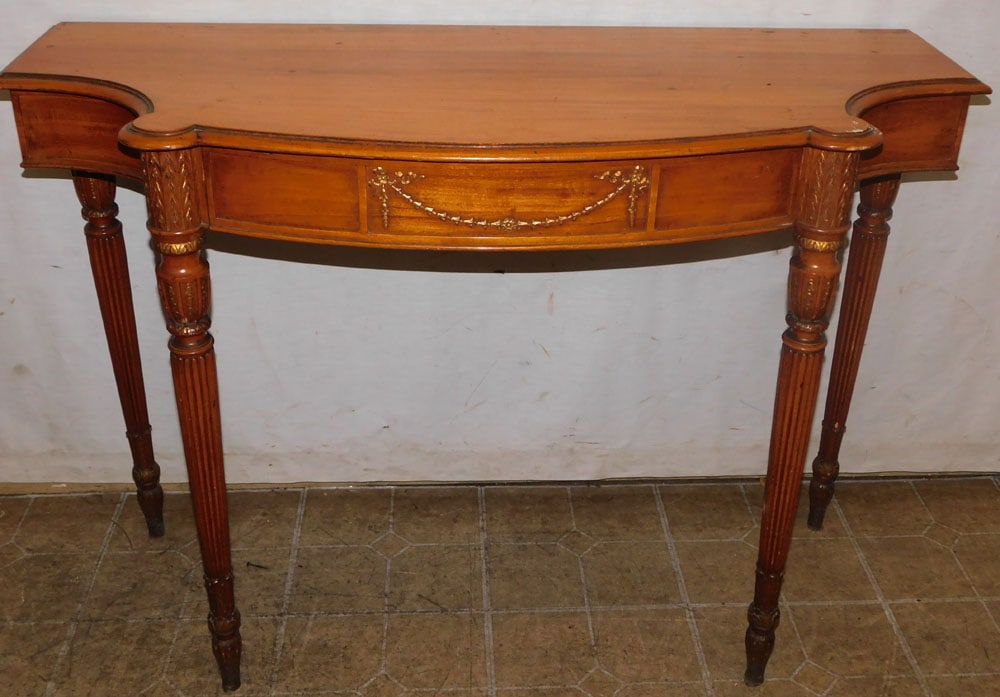 Satin Wood Serpentine Front Console with Drawer (1 of 5)