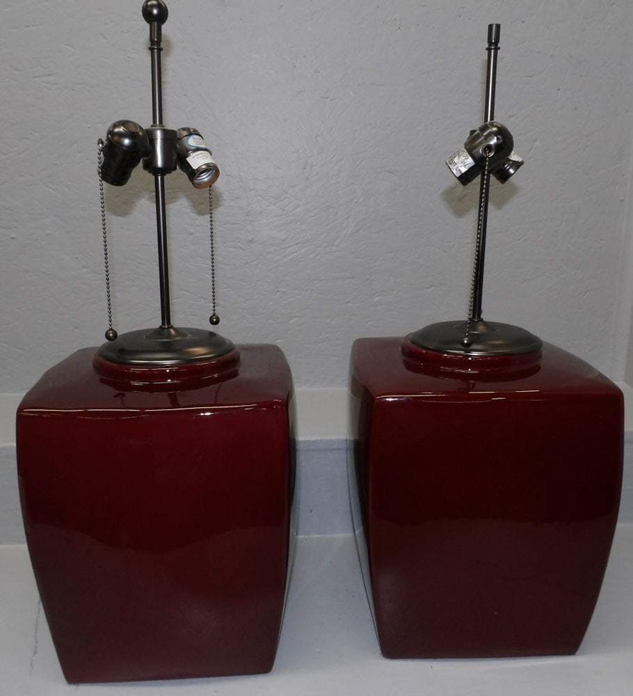 Pair of Ox Blood Porcelain Lamps: Pair of Ox Blood Porcelain Lamps. 25 3/4" H