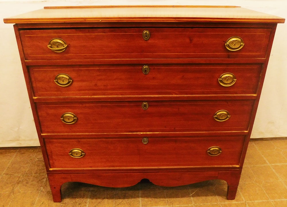 19th Century American Cherry Inlaid Four Drawer Chest (1 of 5)