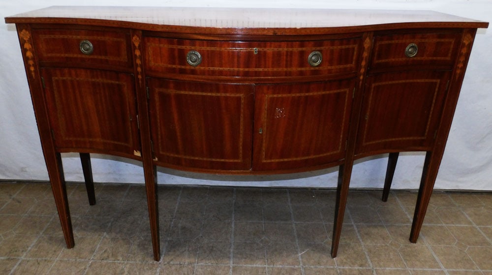 Antique Mahogany Bell Flower Inlaid Serpentine Front Sideboard (1 of 9)