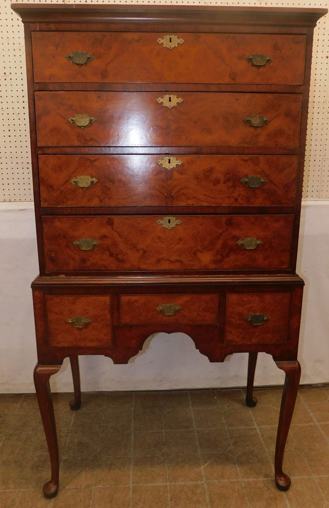 Burl Walnut Two Part Queen Anne Style Highboy (1 of 6)