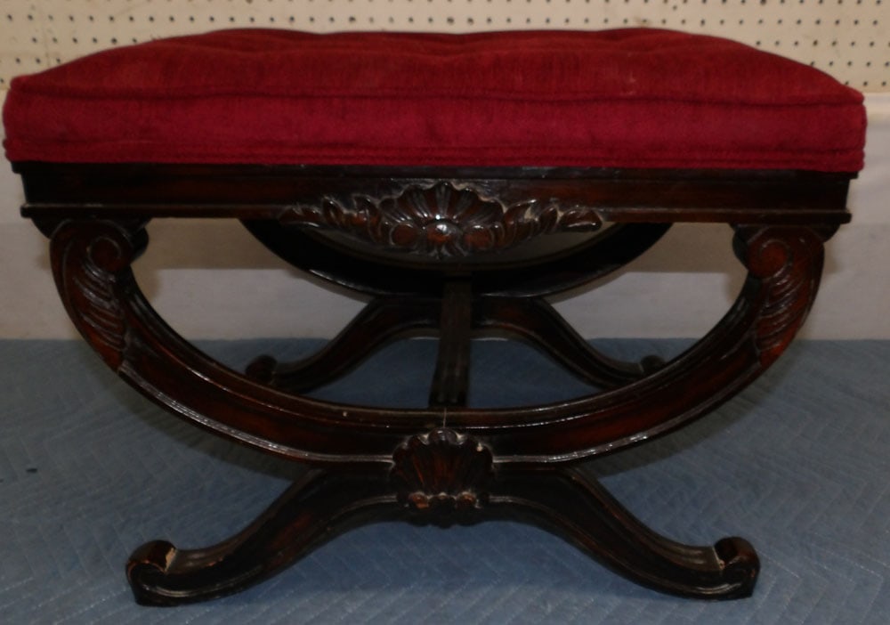 Carved Walnut Upholstered Top Bench (1 of 4)