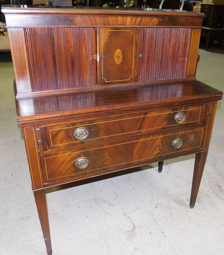 Mahogany Eagle Inlaid Tambour Door Secretary (1 of 5)