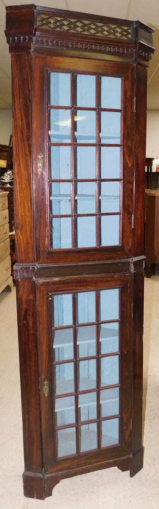 19th Century Rosewood Two Part Glass Door Corner Cabinet with Open Work Top (1 of 4)
