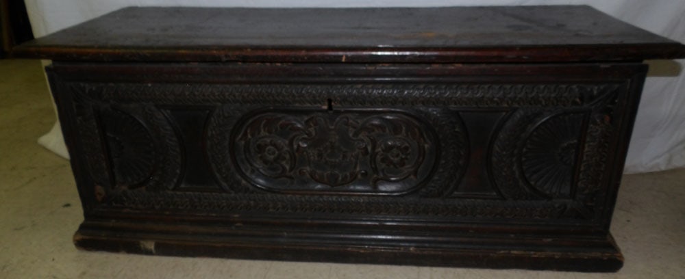 18th Century Carved Walnut Box with Iron Handles (1 of 7)