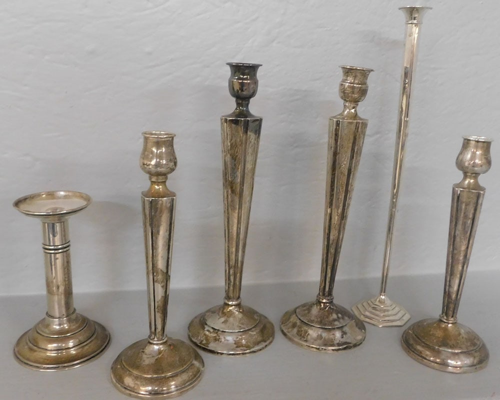 Five Sterling Weighted Candlesticks & Sterling Weighted Bud Vase (1 of 4)