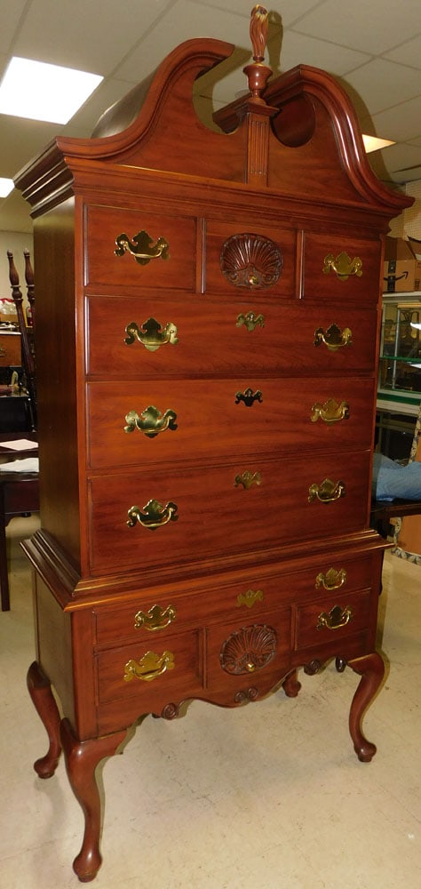 Cherry Three Part Bonnet Top Queen Anne Style Highboy by Henkel Harris (1 of 10)