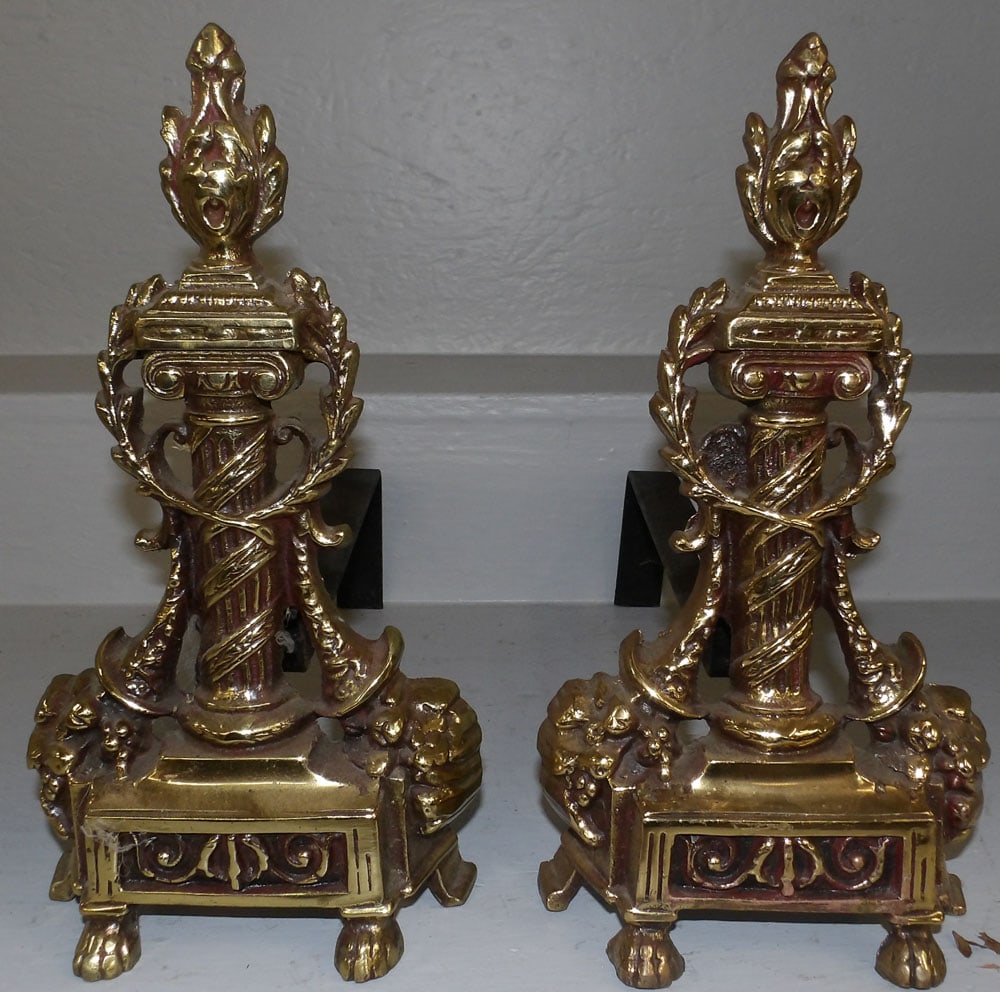 Pair of Cast Brass Andirons: Pair of Cast Brass Andirons . 13" H