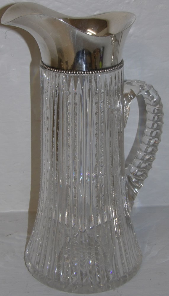 Antique Brilliant Cut Glass Handled Tankard with Sterling Mounted Top (1 of 4)