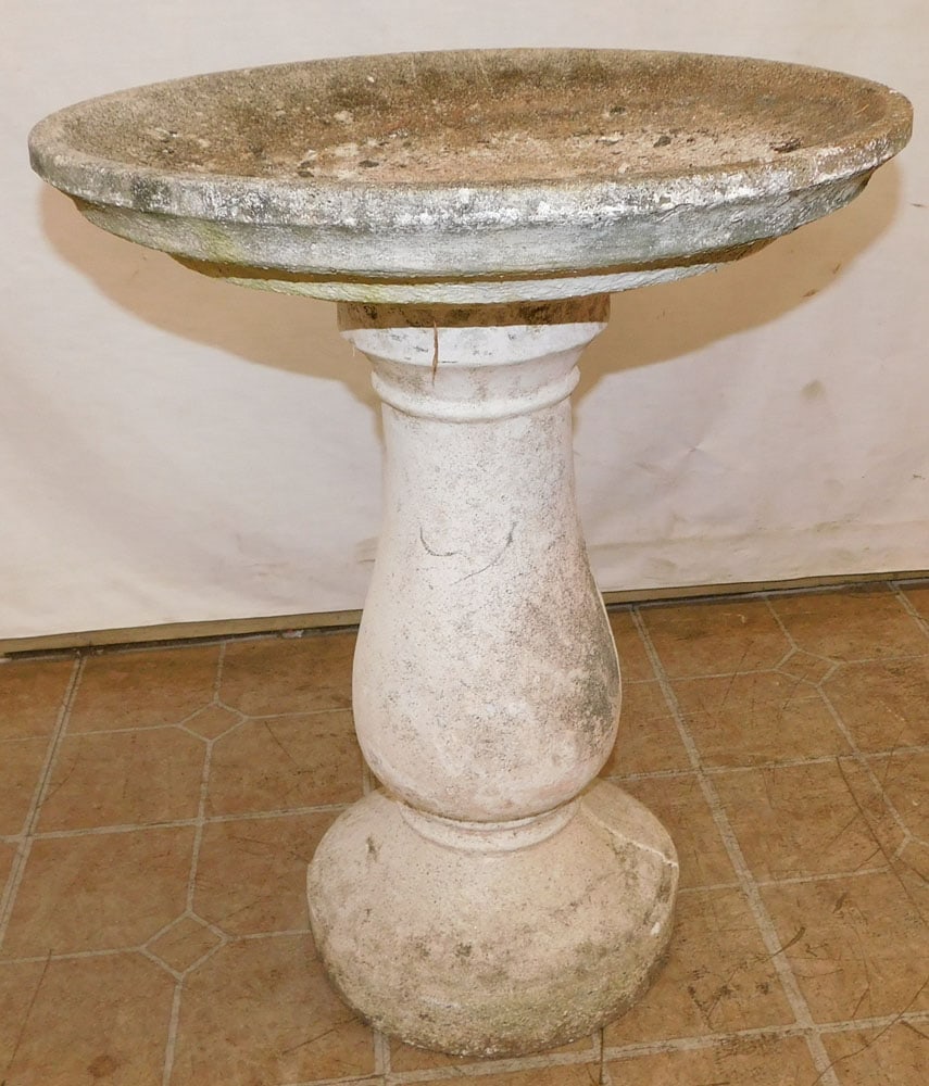 antique cast concrete bird bath (1 of 2)