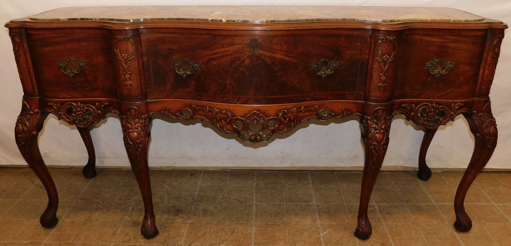 carved mahogany marble top three drawer sideboard (1 of 9)