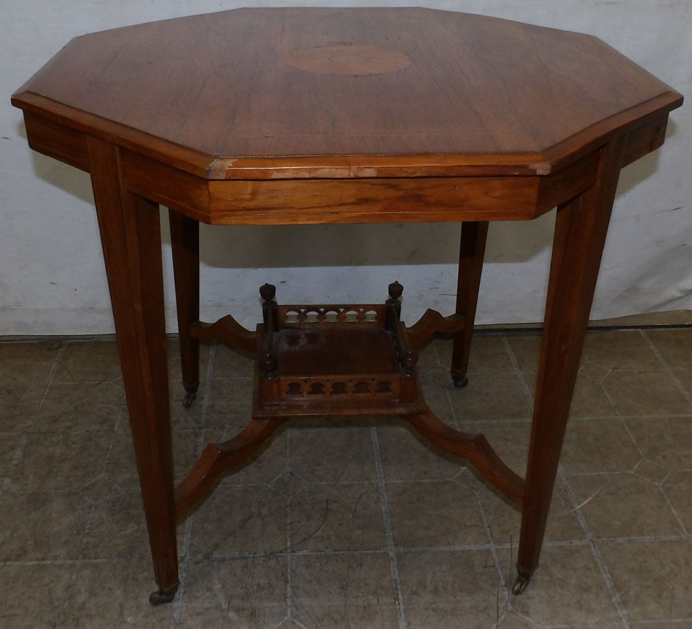 antique octagonal top rosewood inlaid center table (1 of 6)