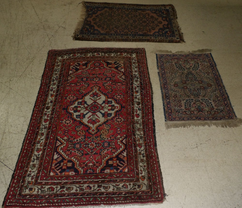 Lot of (3) 3' 4" x 5' 1", 2' 6" x 4', & 2' x 3' antique handmade oriental rugs (1 of 4)